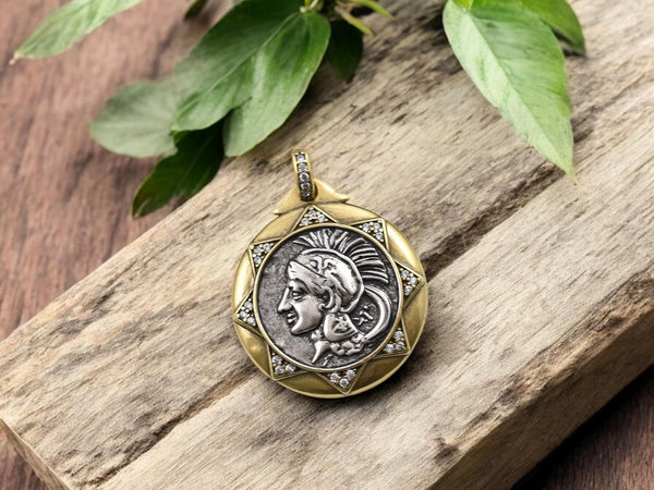 Roman Coin Pendants - Metal Pendants - Rhinestone Pendant - Micro Pave - Cubic Zirzonia - 29x27mm - (2833)