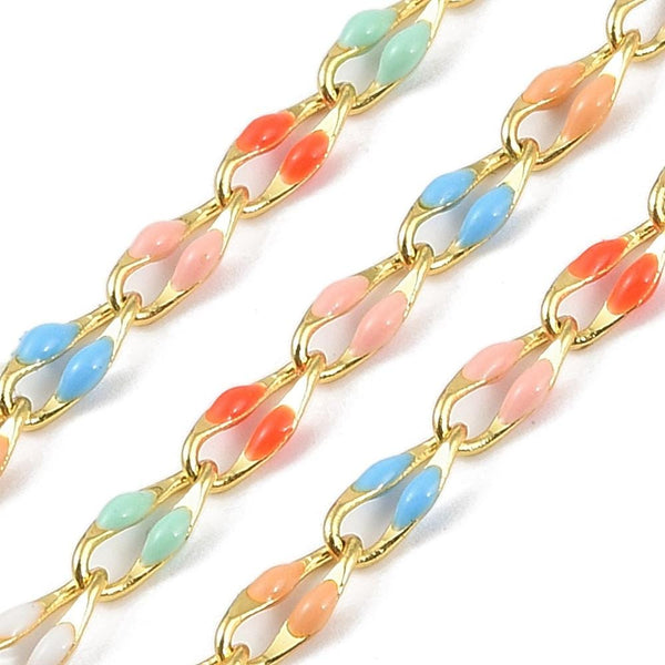 Enamel Chain - Curb Chain - Brass Chain - Chain By The Foot - Colored Chain - 9x4mm - Choose Your Color