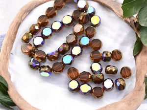 Czech Glass Beads - Round Beads - Table Cut Beads - Fire Polish Beads - Picasso Beads - 8mm - 15pcs - (4782)