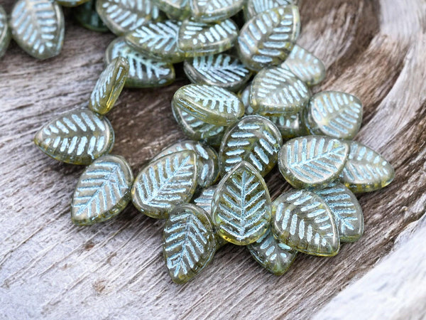 *15* 16x12mm Turquoise Washed Crystal Picasso Top Drilled Dogwood Leaf Beads