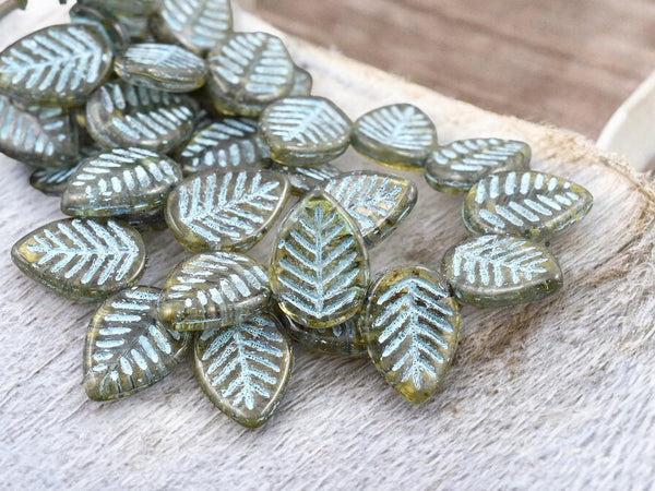 *15* 16x12mm Turquoise Washed Crystal Picasso Top Drilled Dogwood Leaf Beads