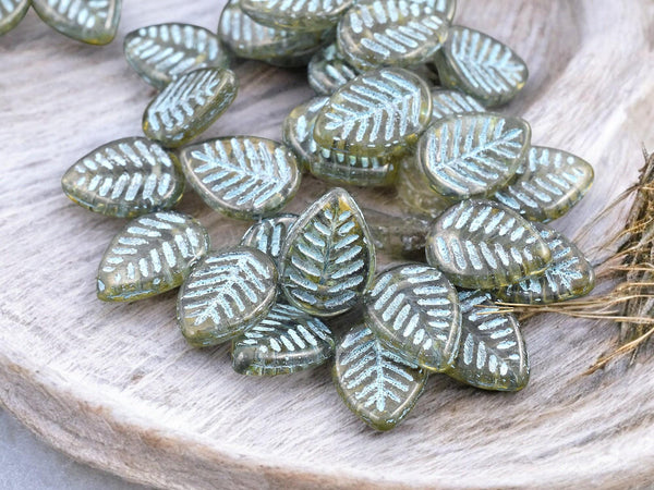 *15* 16x12mm Turquoise Washed Crystal Picasso Top Drilled Dogwood Leaf Beads