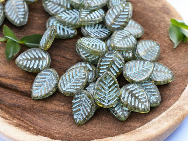 *15* 16x12mm Turquoise Washed Crystal Picasso Top Drilled Dogwood Leaf Beads