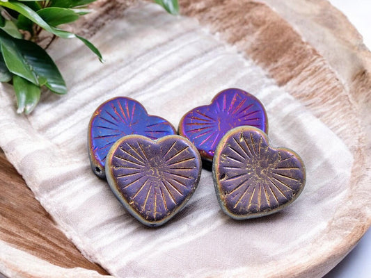 *4* 22mm Metallic Volcano Heart Beads