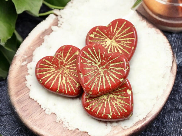 Picasso Beads - Red Heart Beads - Czech Glass Beads - Valentines Beads - Heart Pendant - Heart Focal Bead - 22mm - 4pcs - (2471)