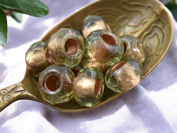 *25* 5x8mm Copper Lined Olivine Faceted Large Hole Rondelle Roller Beads