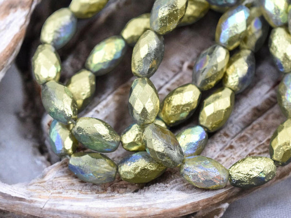 *12* 12x8mm Gold Metallic Coated Crystal Marea Fire Polished Faceted Oval Beads