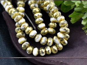 *30* 3x5mm Gold Washed Winter White Picasso Fire Polished Rondelle Beads