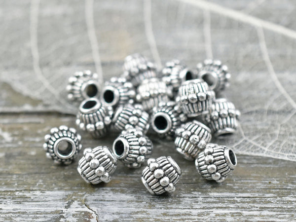 *20* 7x6mm Antique Silver Large Hole Bicone Spacer Beads