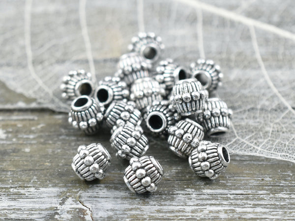 *20* 7x6mm Antique Silver Large Hole Bicone Spacer Beads