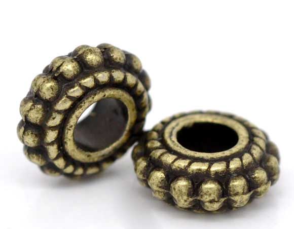 *100* 8x3mm Antique Bronze Large Hole Wheel Spacer Beads