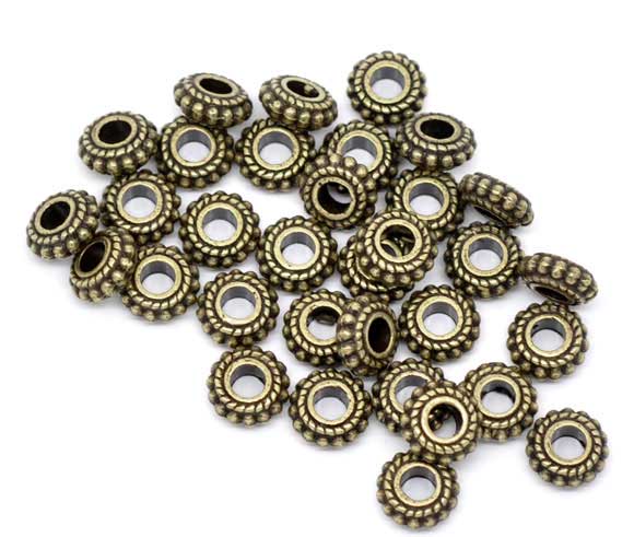 *100* 8x3mm Antique Bronze Large Hole Wheel Spacer Beads