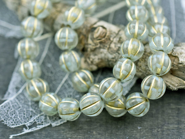 *20* 8mm Gold Washed Mint Crystal Melon Beads