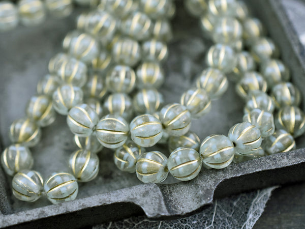 *20* 8mm Gold Washed Mint Crystal Melon Beads