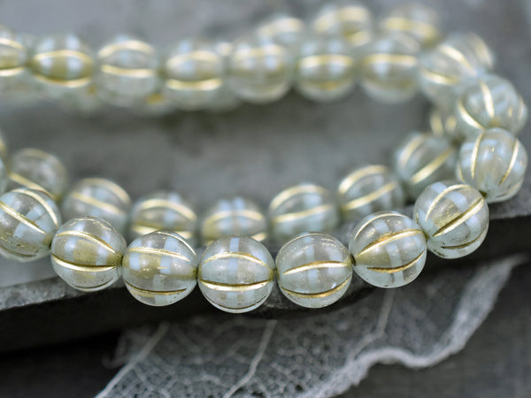 *20* 8mm Gold Washed Mint Crystal Melon Beads