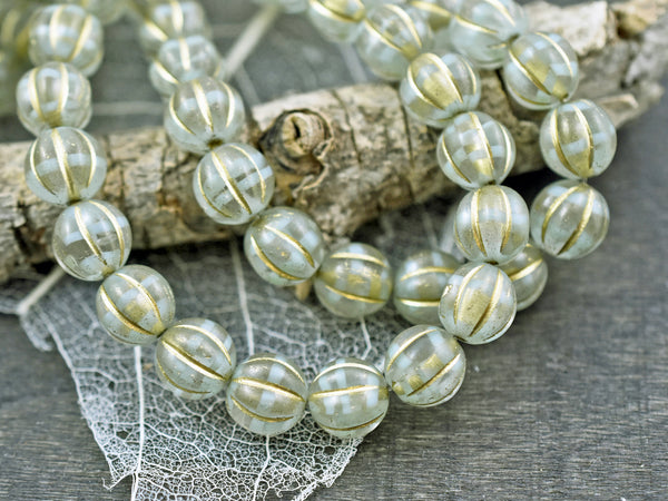 *20* 8mm Gold Washed Mint Crystal Melon Beads