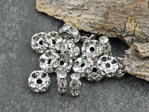 Silver w/Pink Rhinestone Rondelle Spacer Beads