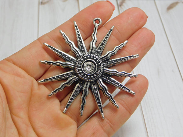 58mm Antique Silver Sunray Pendant