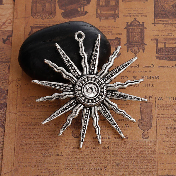 58mm Antique Silver Sunray Pendant