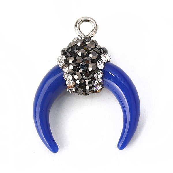 21x18mm Royal Blue Micro Pave Horn Crescent Pendant