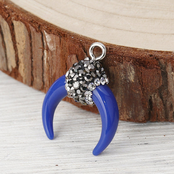 21x18mm Royal Blue Micro Pave Horn Crescent Pendant