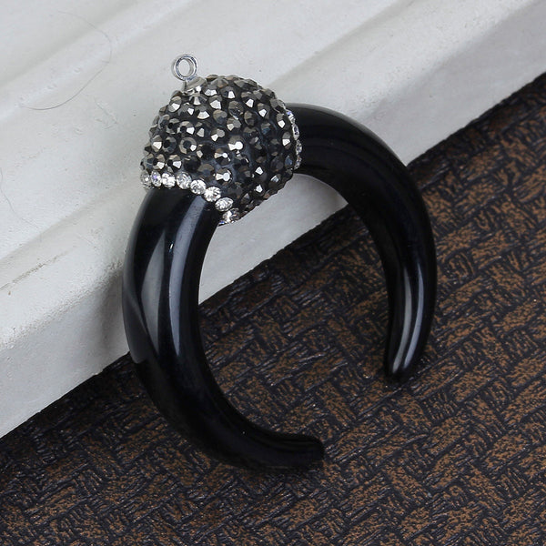 35x37mm Black Micro Pave Horn Crescent Pendant