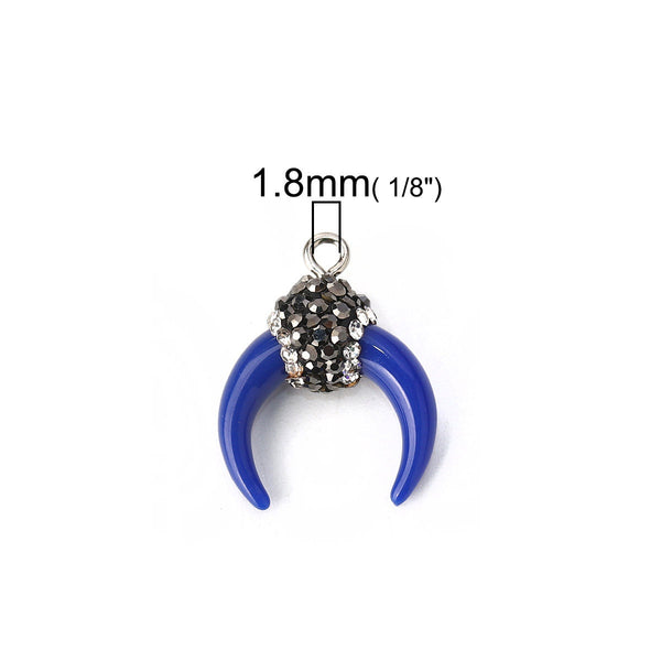 21x18mm Royal Blue Micro Pave Horn Crescent Pendant