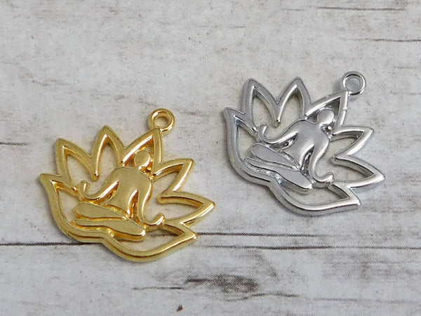 Lotus Flower Charm - Metal Charms - Yoga Charms - Lotus Charm - Gold Charms - Silver Charms - 18x17mm - 10pcs