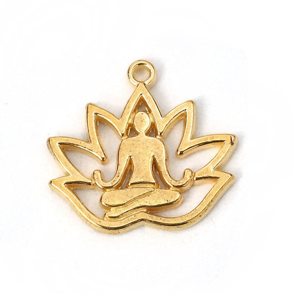 Lotus Flower Charm - Metal Charms - Yoga Charms - Lotus Charm - Gold Charms - Silver Charms - 18x17mm - 10pcs