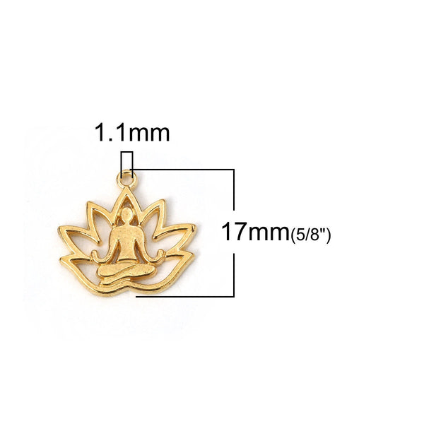 Lotus Flower Charm - Metal Charms - Yoga Charms - Lotus Charm - Gold Charms - Silver Charms - 18x17mm - 10pcs