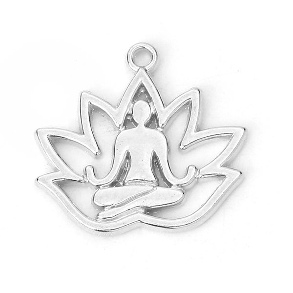 Lotus Flower Charm - Metal Charms - Yoga Charms - Lotus Charm - Gold Charms - Silver Charms - 18x17mm - 10pcs