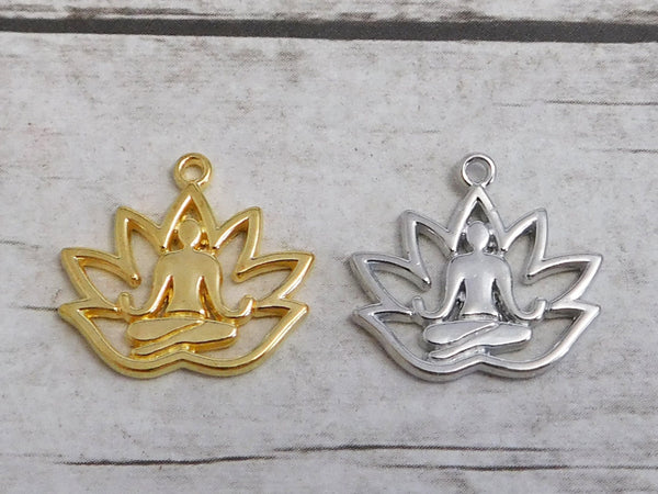 Lotus Flower Charm - Metal Charms - Yoga Charms - Lotus Charm - Gold Charms - Silver Charms - 18x17mm - 10pcs