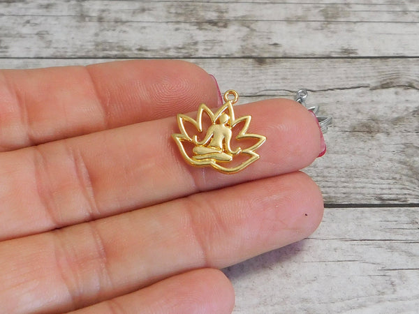 Lotus Flower Charm - Metal Charms - Yoga Charms - Lotus Charm - Gold Charms - Silver Charms - 18x17mm - 10pcs