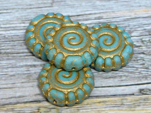 Czech Glass Beads - Circle of Life Beads - Spiral Beads - Patina Beads - Picasso Beads - 16mm - 2pcs - (6166)