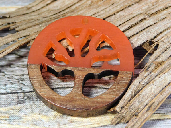 28mm Wood Resin Tree of LIfe Pendant (Orange)