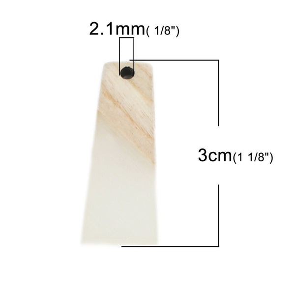 *2* 30x12mm Wood/Resin (Ecru) Trapezoid Pendants