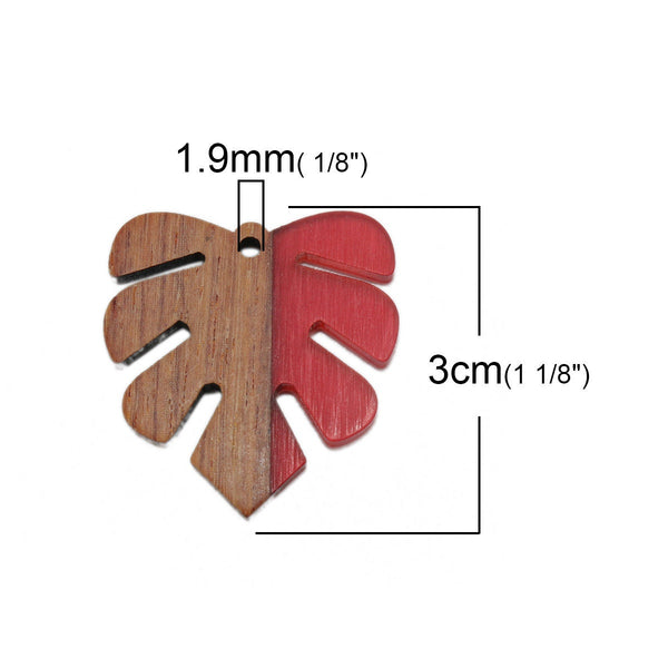 30x28mm Wood/Resin Palm Leaf Pendant (Red)