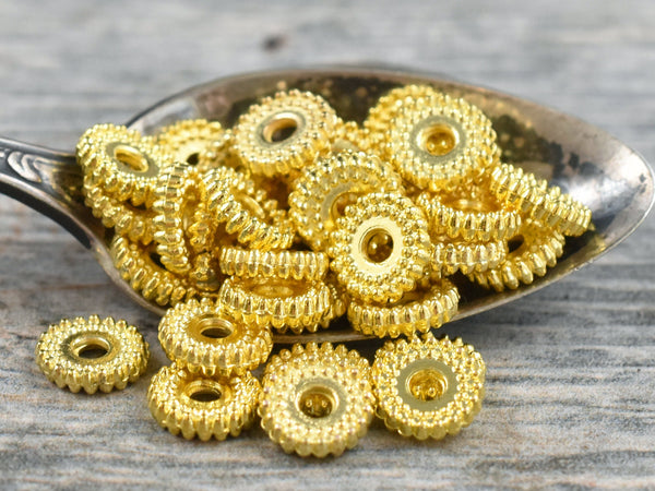 *100* 7x2mm Gold Ridged Rondelle Beads