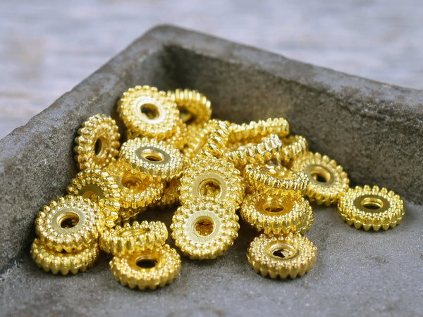 *100* 7x2mm Gold Ridged Rondelle Beads