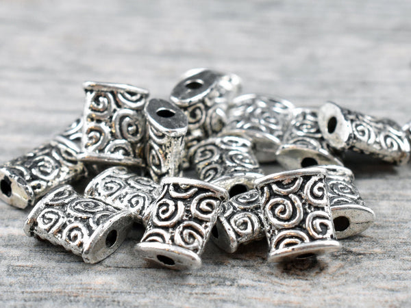 *20* 8x7mm Antique Silver Flattened Column Beads