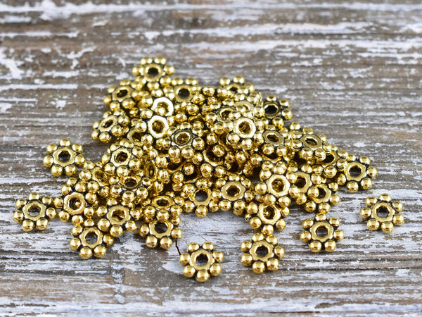 Metal Beads - Daisy Spacers - Gold Daisy Spacers - Heishi Beads - Gold Spacer Beads - Antique Gold Spacers - 4mm - 250pcs - (1728)