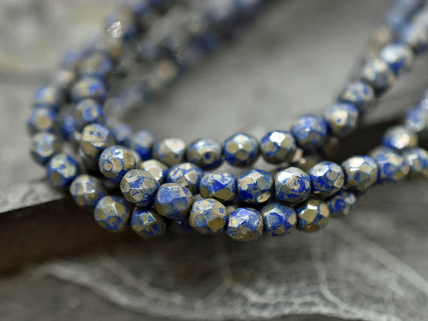 *50* 4mm Opaque Navy Blue Travertine Fire Polished Round Beads Czech Glass Beads by GR8BEADS - The Bead Obsession