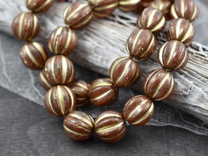 Melon Beads - Czech Glass Beads - Picasso Beads - Round Beads - Bohemian Beads - 10mm - 10pcs - (B170)