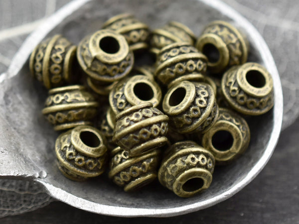 *50* 9x7mm  Antique Bronze Large Hole Barrel Beads