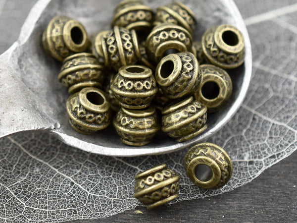 *50* 9x7mm  Antique Bronze Large Hole Barrel Beads