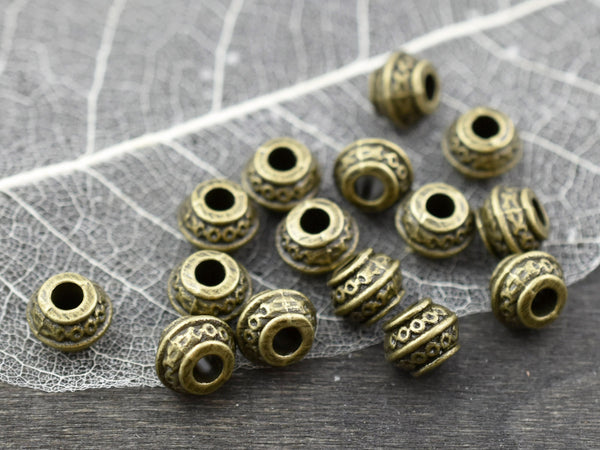 *50* 9x7mm  Antique Bronze Large Hole Barrel Beads