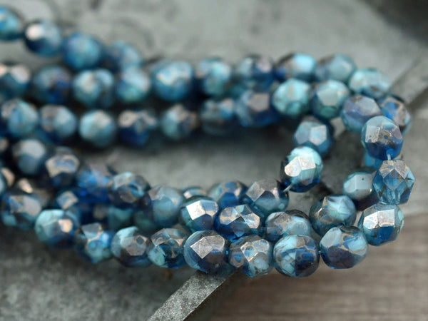 Czech Glass Beads - Fire Polished Czech Beads - 6mm Beads - Round Beads - Teal Blue - 25pcs (A133)