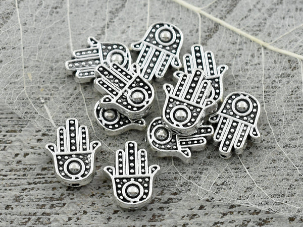 *50* 12x11mm Antique Silver Hamsa Hand Beads