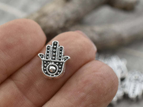 *50* 12x11mm Antique Silver Hamsa Hand Beads