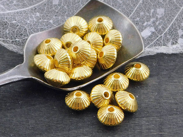 *100* 6x8mm Golden Fluted Bicone Spacer Beads